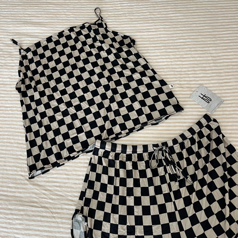 NWT- Forever French Baby - Checkered Black and Tan Sleepwear Set
